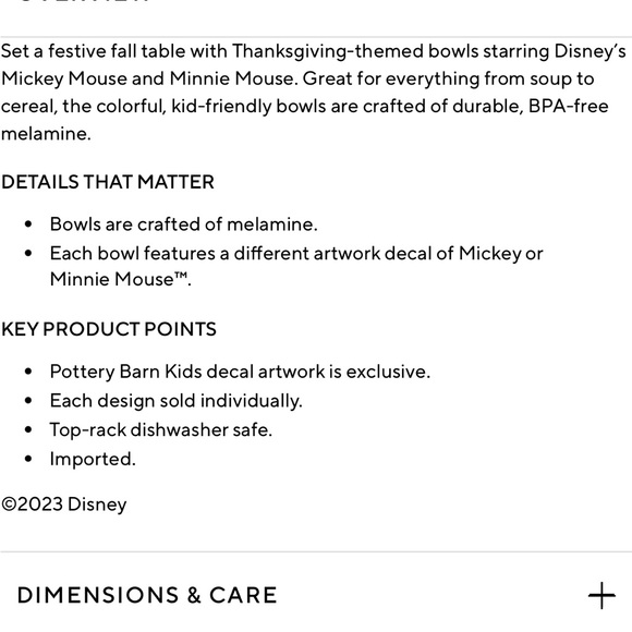 Disney Mickey Mouse Thanksgiving Bowls Pottery Barn - Picture 3 of 4